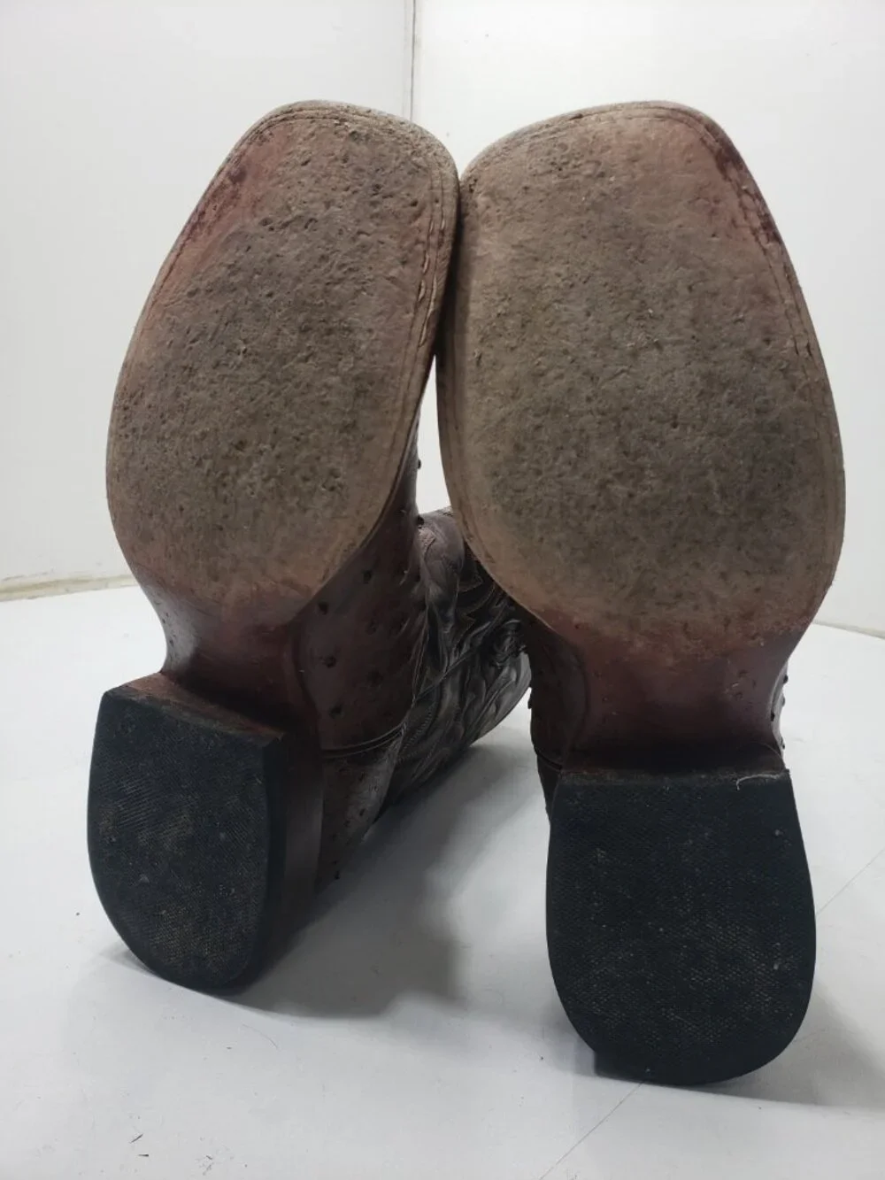Cavender's Brown Full Quill Ostrich Leather Square Toe Size 9EE Cowboy Boots